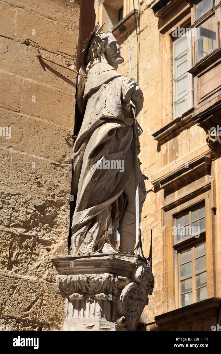Statue, St. Ursula Street, Valletta, Malta, Europe Stock Photo