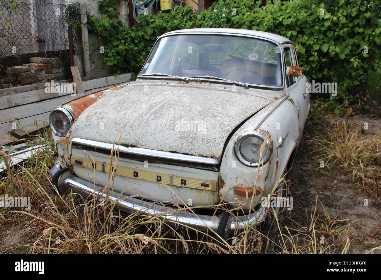 abandoned, rusty vintage Skoda 1000 MB car, 1960s Stock Photo