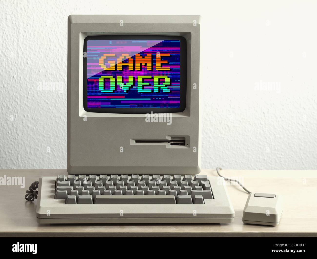 Game over message on vintage computer terminal screen Stock Photo