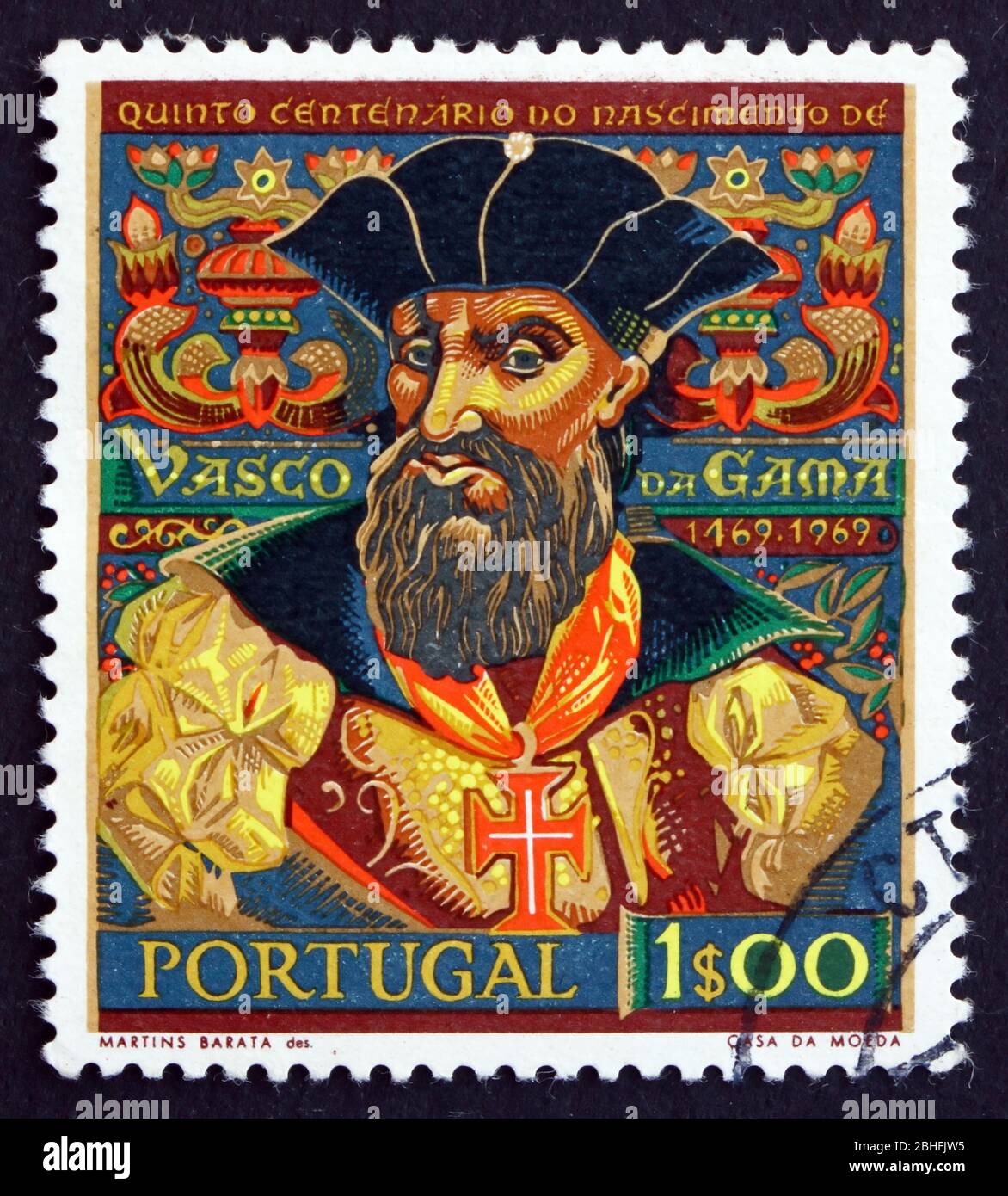 - a stamp printed the Portugal shows Vasco da Gama, Navigator who Found Sea Route to India, circa 1969 Stock Photo - Alamy