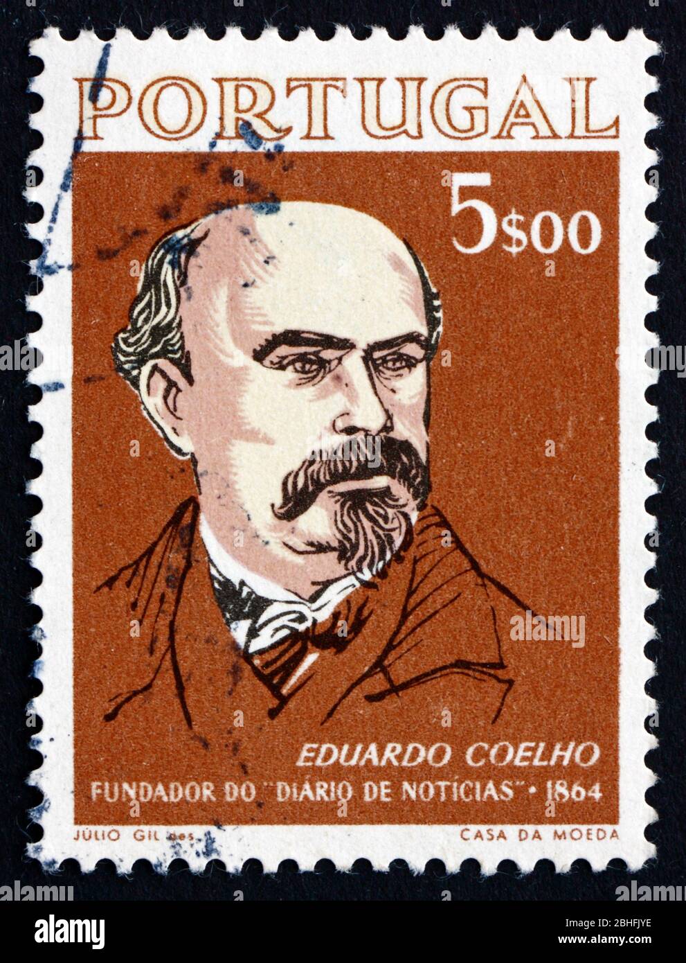 PORTUGAL - CIRCA 1964: a stamp printed in the Portugal shows Eduardo Coelho, Typographer, Writer and Journalist, Founder of the Journal Daily News, ci Stock Photo