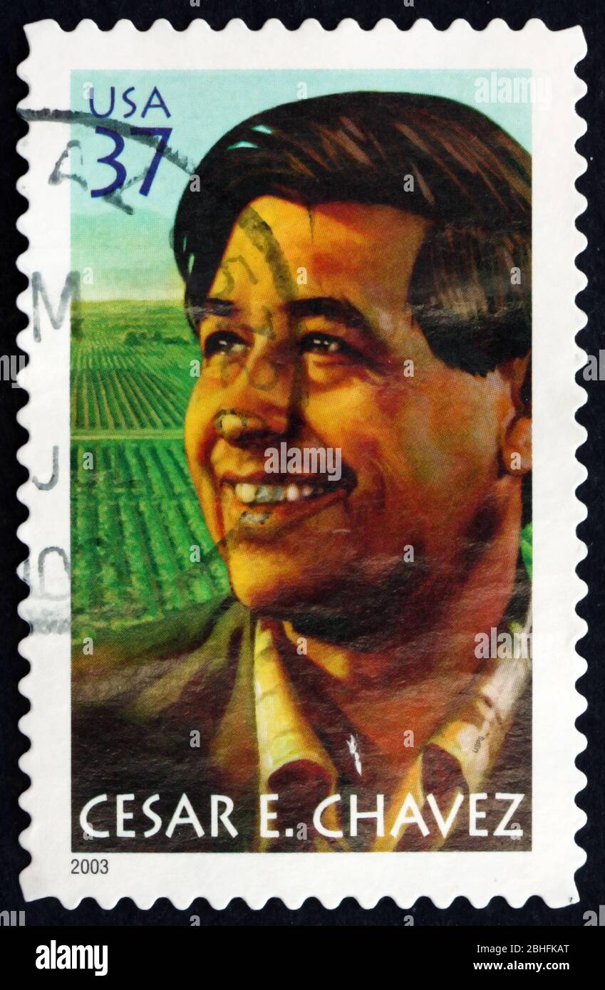 USA - CIRCA 2003: a stamp printed in the USA shows Cesar E. Chavez, Labor Leader and Civil Rights Activist, circa 2003 Stock Photo