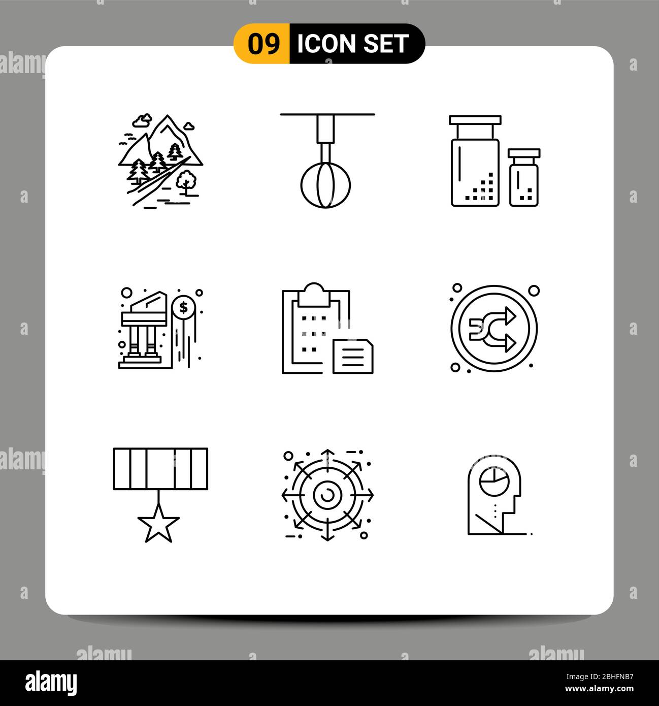 Modern Set of 9 Outlines and symbols such as investment, bank, house, paint, design Editable Vector Design Elements Stock Vector