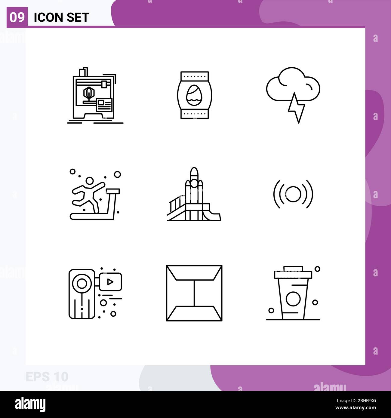 Mobile Interface Outline Set of 9 Pictograms of nuclear, bomb, cloud, treadmill, gym Editable Vector Design Elements Stock Vector