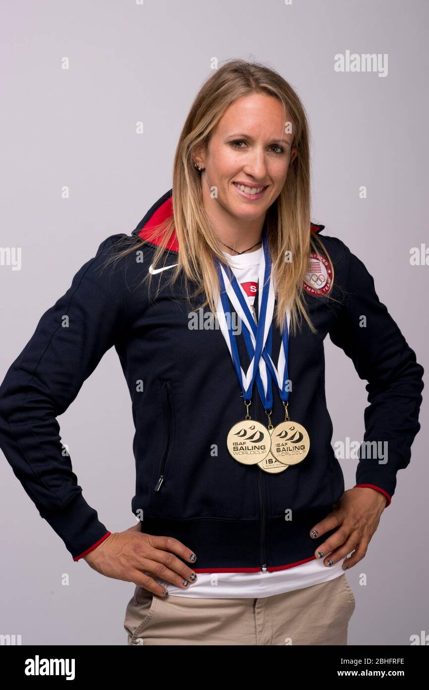 Sailor Anna Tunnicliffe poses during the Team USA Media Summit in Dallas, TX in advance of the 2012 London Olympics.  May 14, 2012 ©Bob Daemmrich Stock Photo