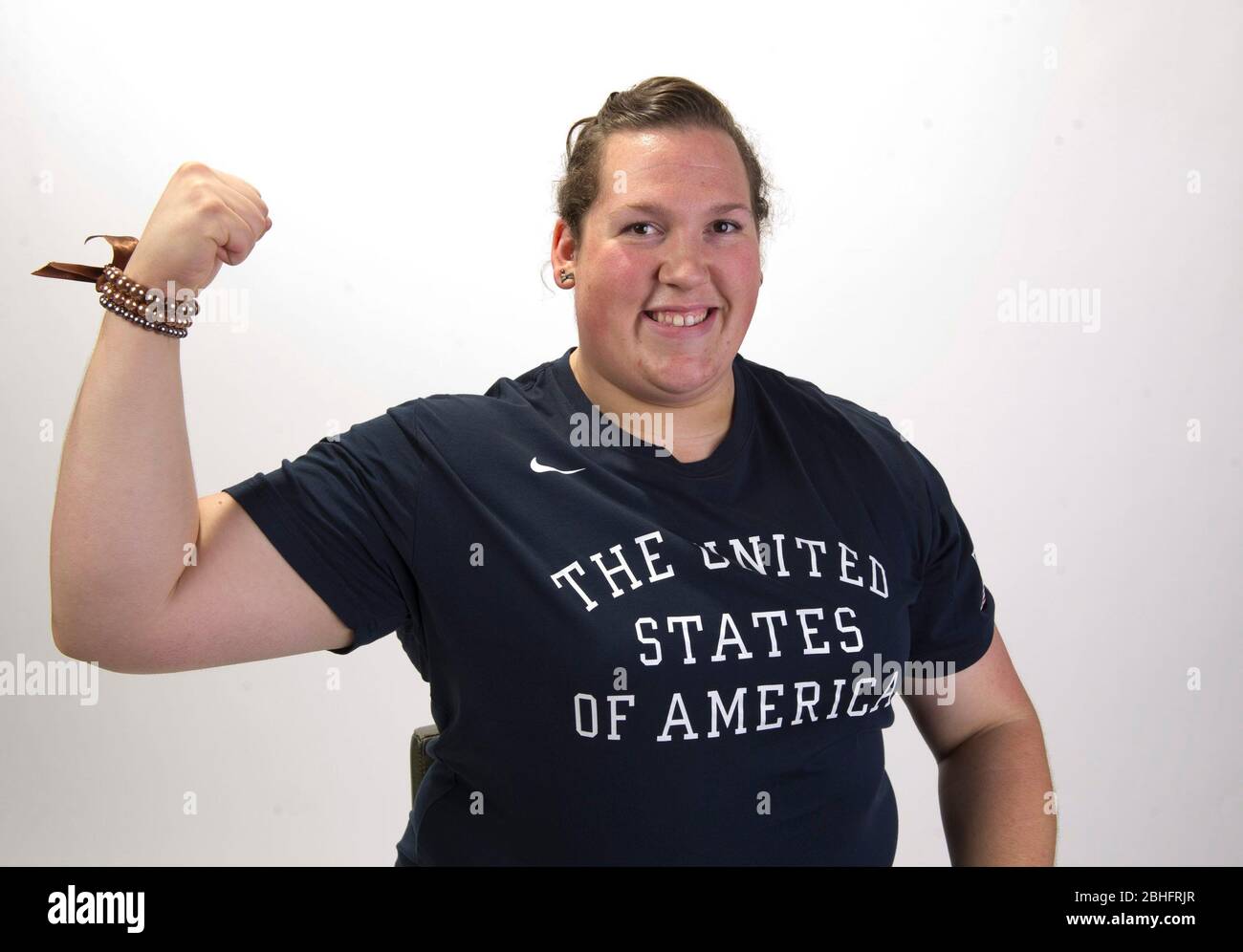 Weightlifter Sarah Robles poses during the Team USA Media Summit in Dallas, TX in advance of the 2012 London Olympics.  May 1 , 2012 ©Bob Daemmrich Stock Photo