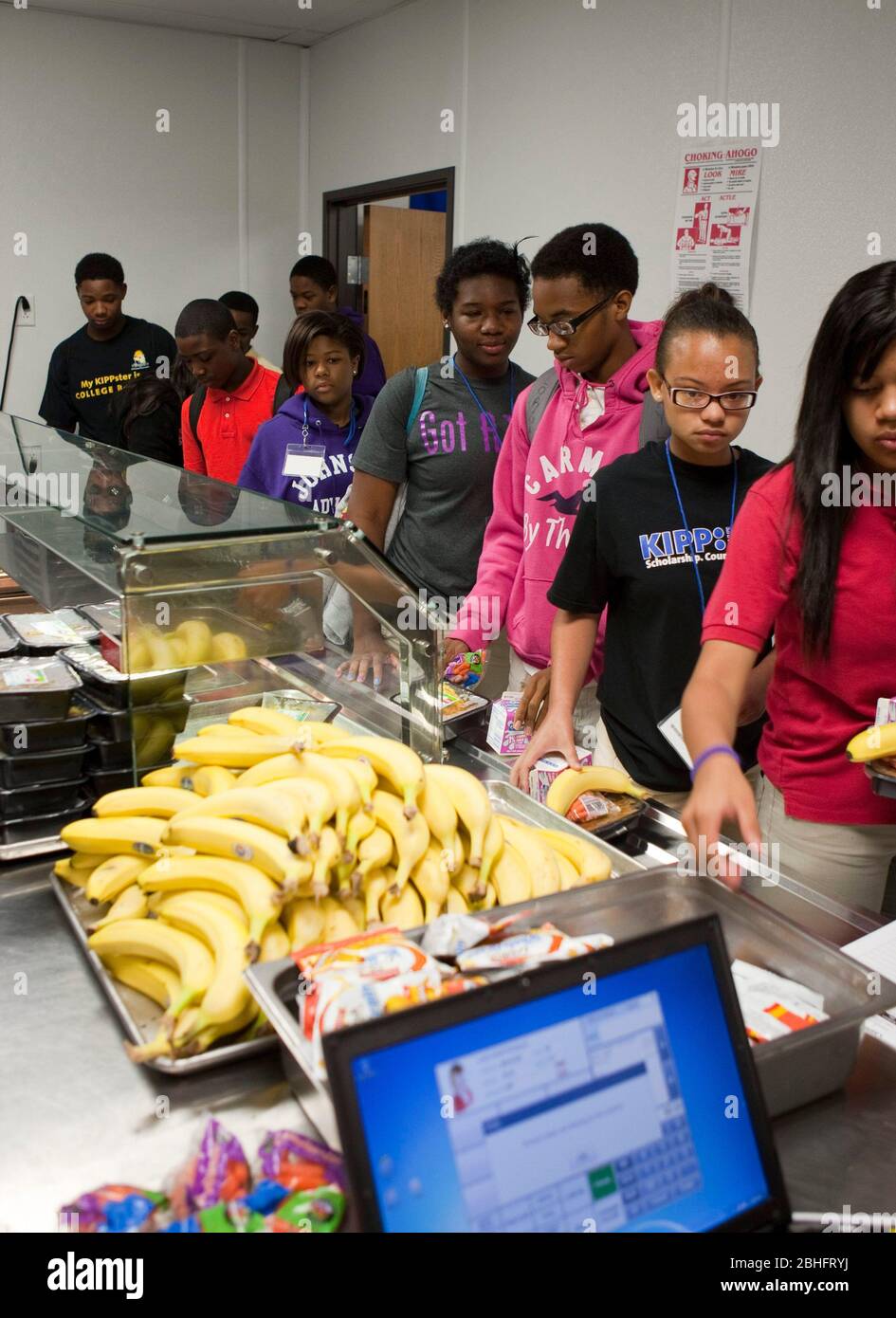 Houston Texas USA, June 2012: African-American students in cafeteria line at public charter high school. ©Marjorie Kamys Cotera/Daemmrich Photography Stock Photo