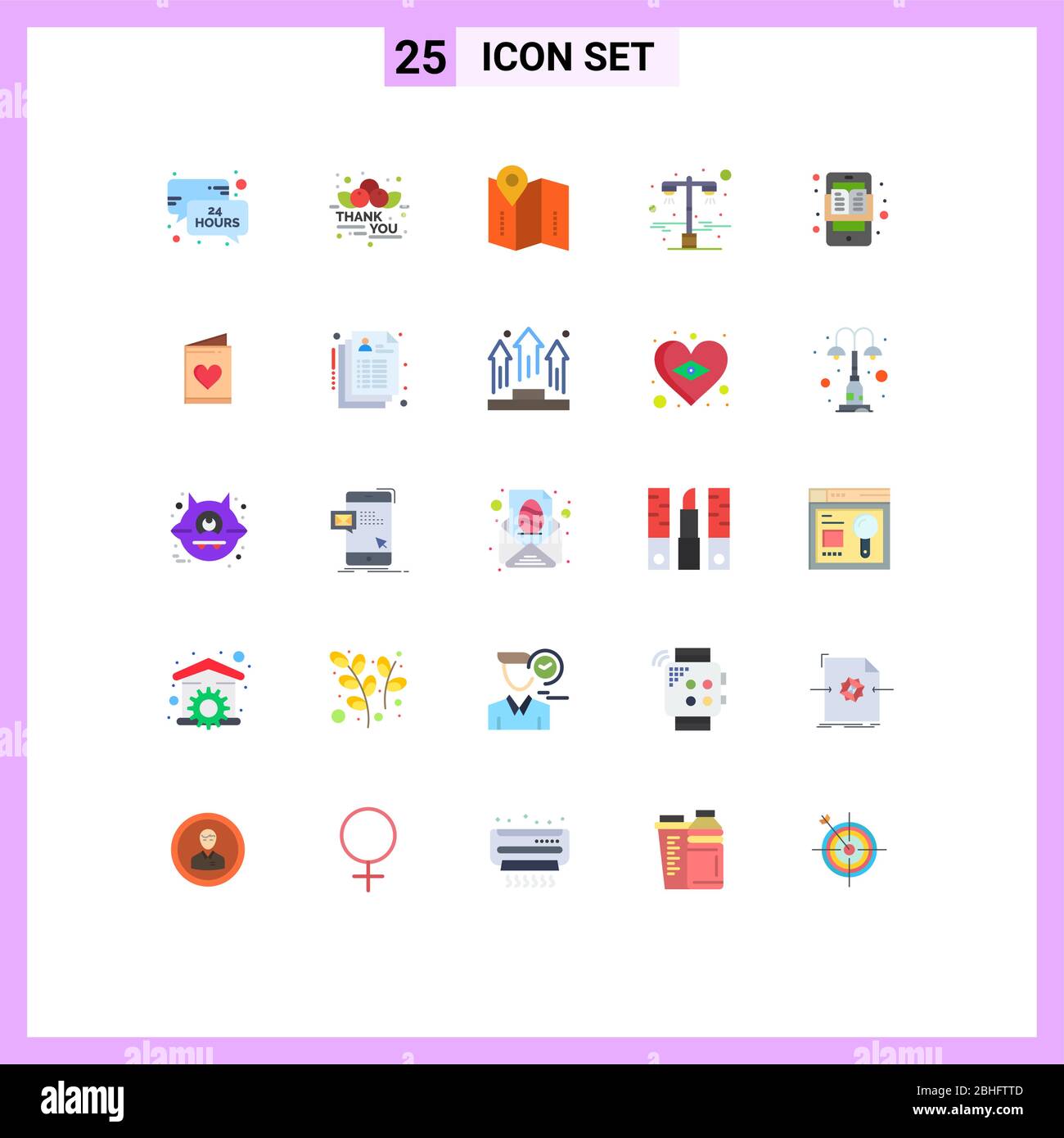 Flat Color Pack of 25 Universal Symbols of education apps, road ...