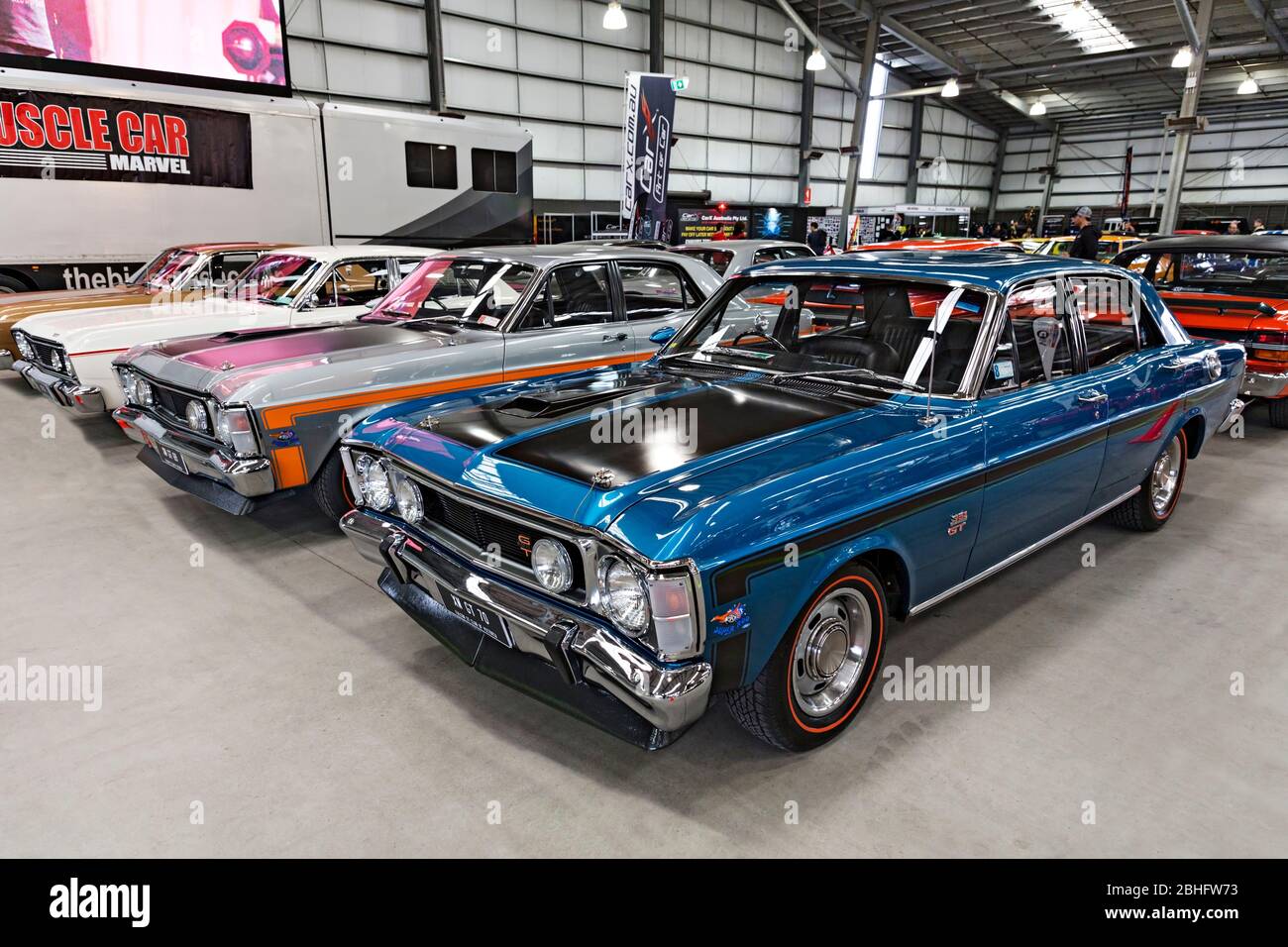 Automobiles /  Australian made 1970 Ford Falcon XY 351 GT displayed at a motor show in Melbourne Victoria Australia. Stock Photo