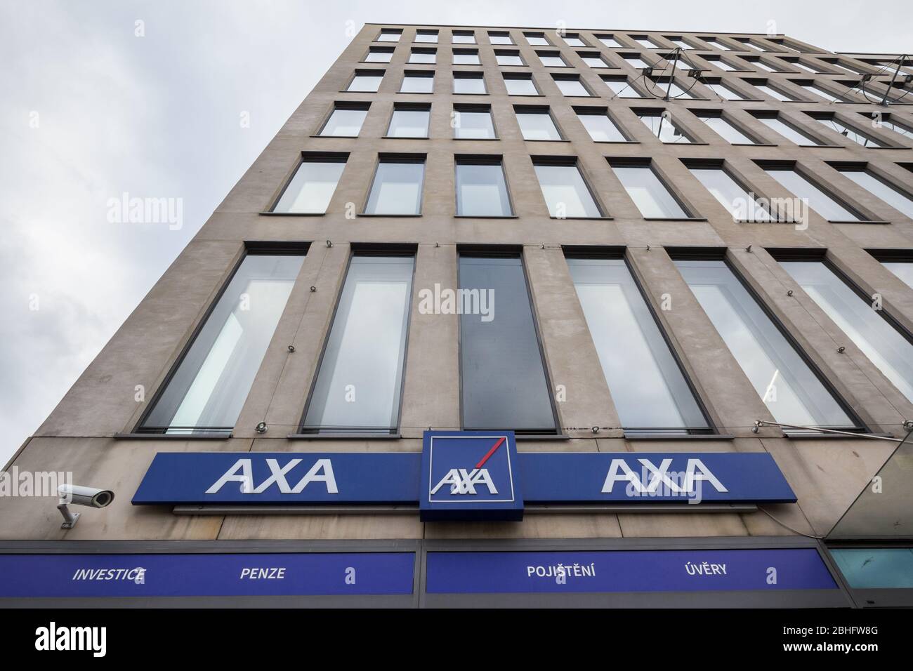 BRNO, CZECHIA - NOVEMBER 4, 2019:  Axa logo on their local agent in Brno. Axa is a French insurance and banking group, one of the biggest insurers of Stock Photo