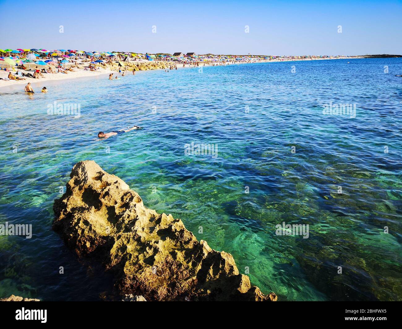 Transparent and turquoise sea in Villasimius. Sardinia. Stock Photo