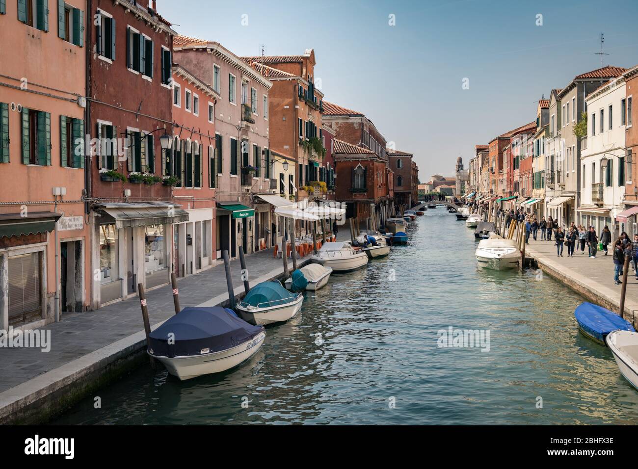 Murano, Italy - April 23, 2017: Main canal of Murano, an island that is part of the Venice lagoon. Stock Photo