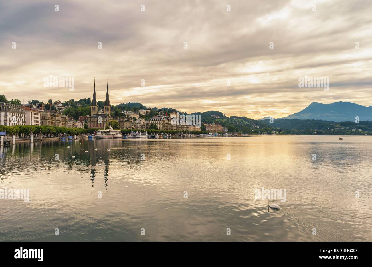 Lucerne (Luzern) Switzerland, city skyline sunrise at Lake Lucerne Stock Photo