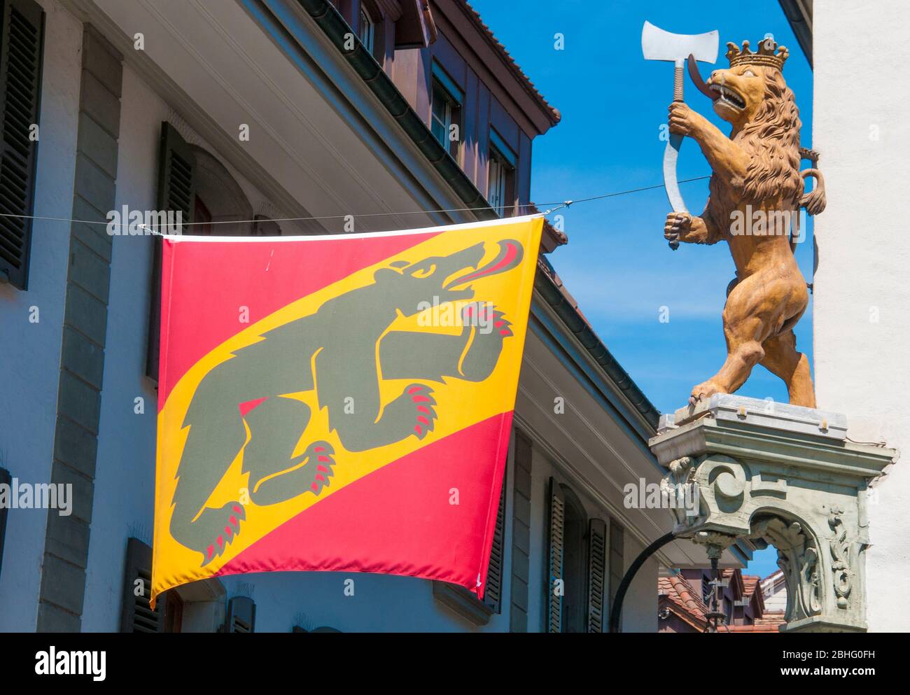 Emblems of Canton Bern in the Old Town quarter of Thun, Switzerland Stock Photo