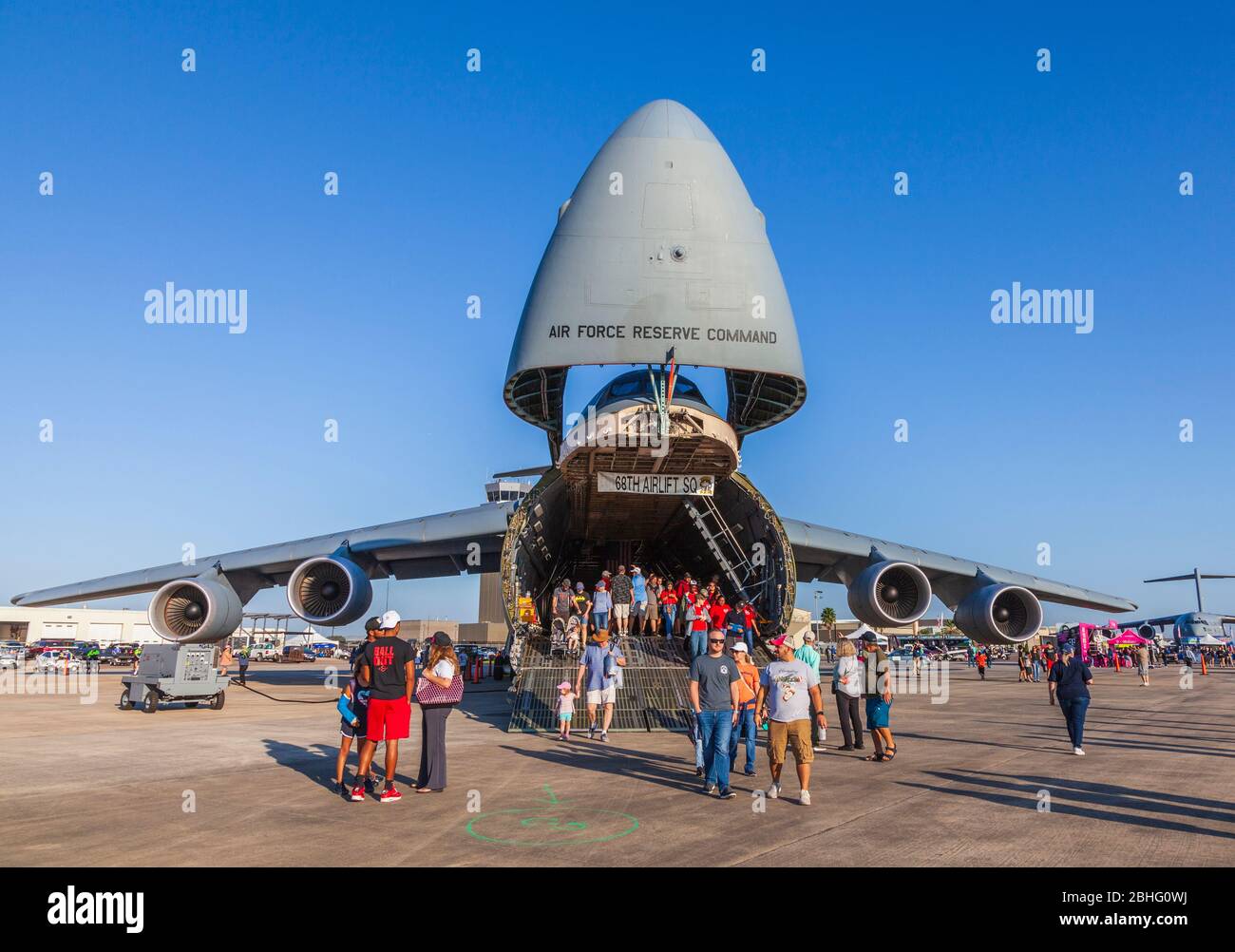 Lockheed C-5M Super Galaxy with 68th Airlift Squadron at 2019 Wings Over Houston airshow at Ellington Field In Houston, Texas. Stock Photo