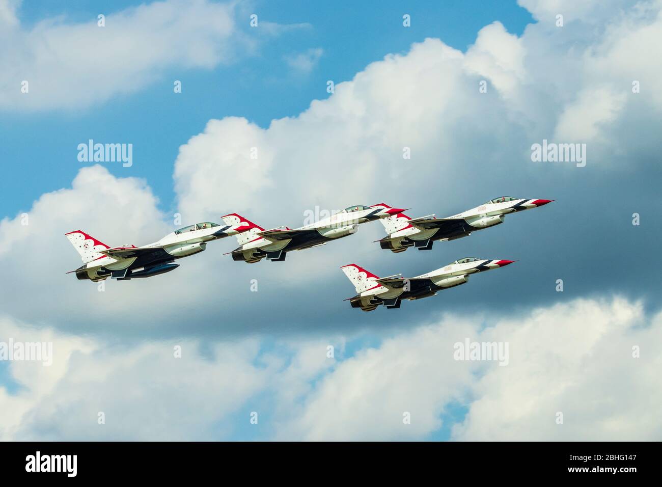 US Air Force Thunderbirds precision flying team performing at 2019 Wings Over Houston at Ellington Field in Houston, Texas. Stock Photo