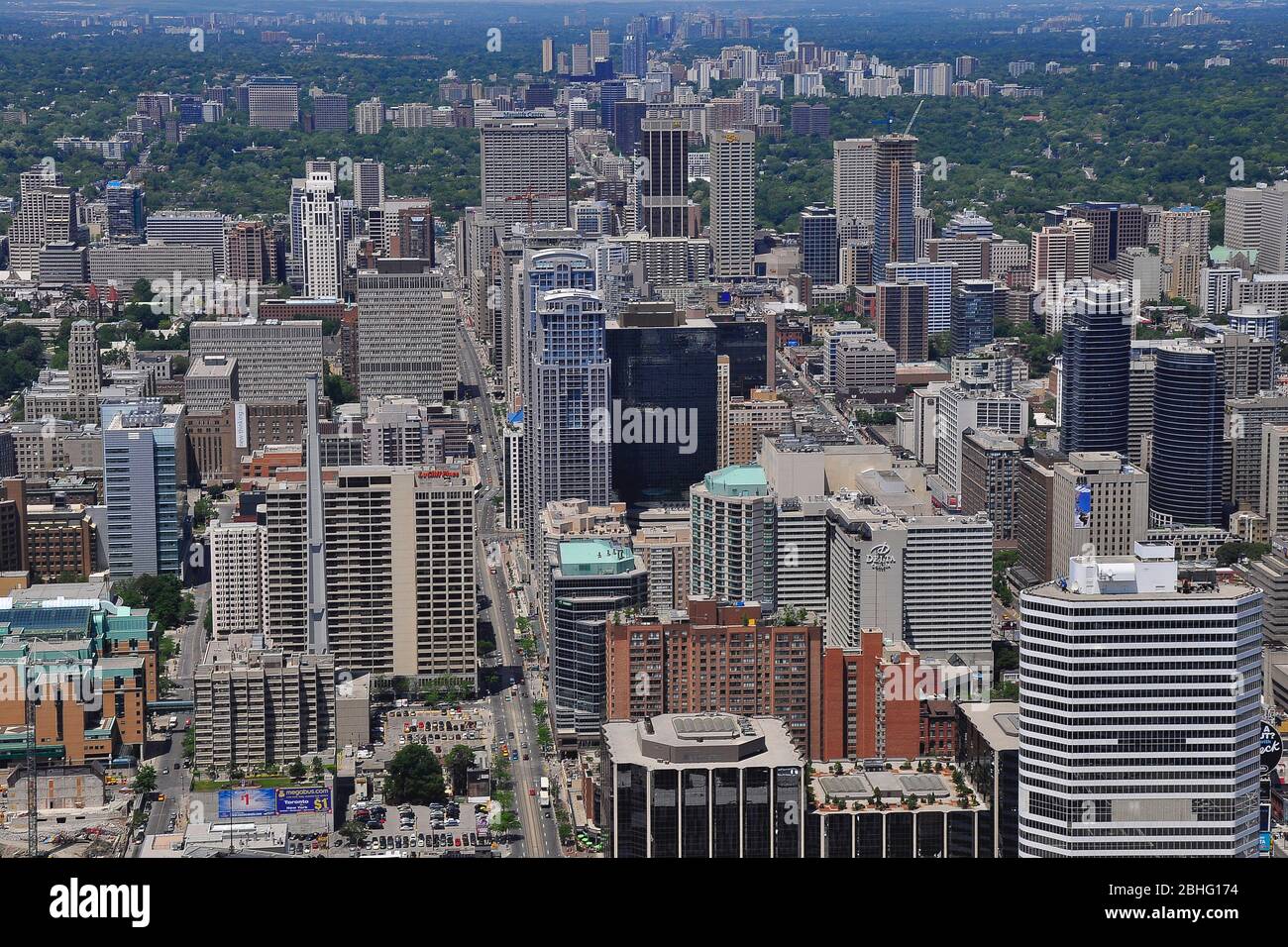 Toronto, Ontario / Canada - Jun16, 2009: Aerial view over the city center.  Bird's-eye view of Toronto from Queen Street looking north Stock Photo