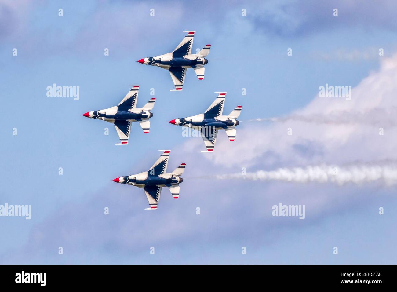 United States Air Force Thunderbirds performing their precision flying demonstration at 2019 Wings Over Houston, Houston, Texas. Stock Photo