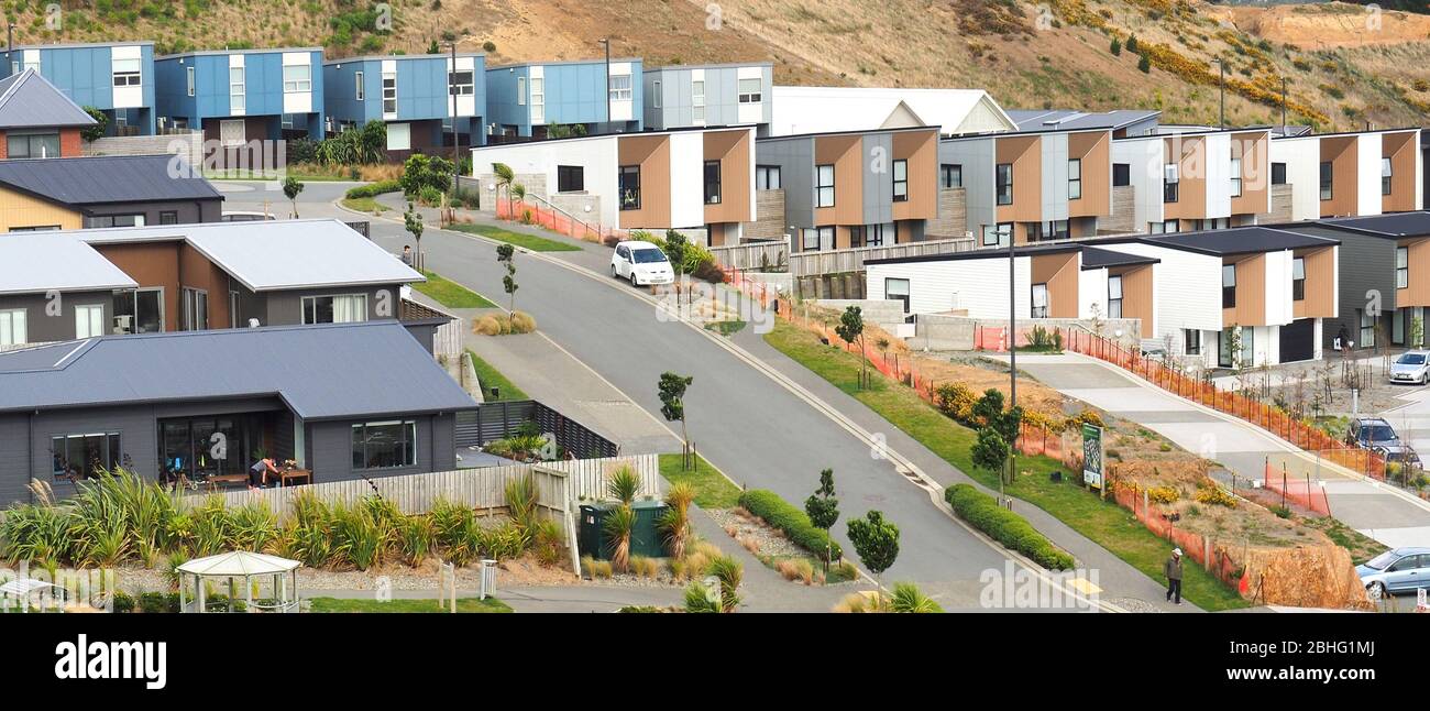 A range of housing styles in a new subdivision north of Wellington, NZ