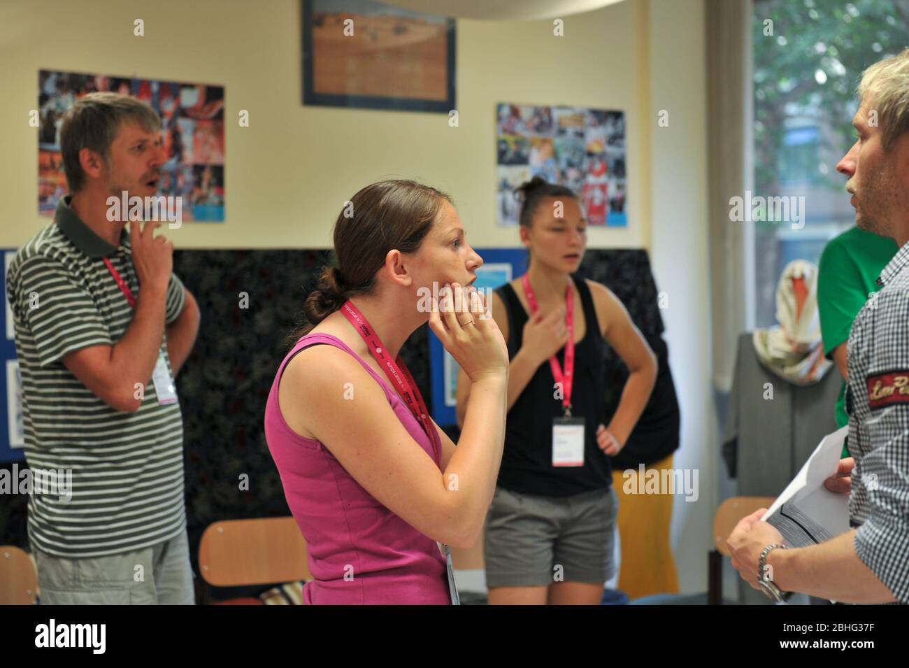 TURIN, ITALY - August 2012: Educational program to learn how to use the voice to sing together Stock Photo