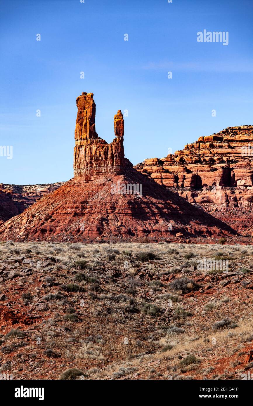 UT00527-00...UTAH - Rooster Butte in The Valley Of The Gods, San Juan County, Bureau Of Land Management. Stock Photo