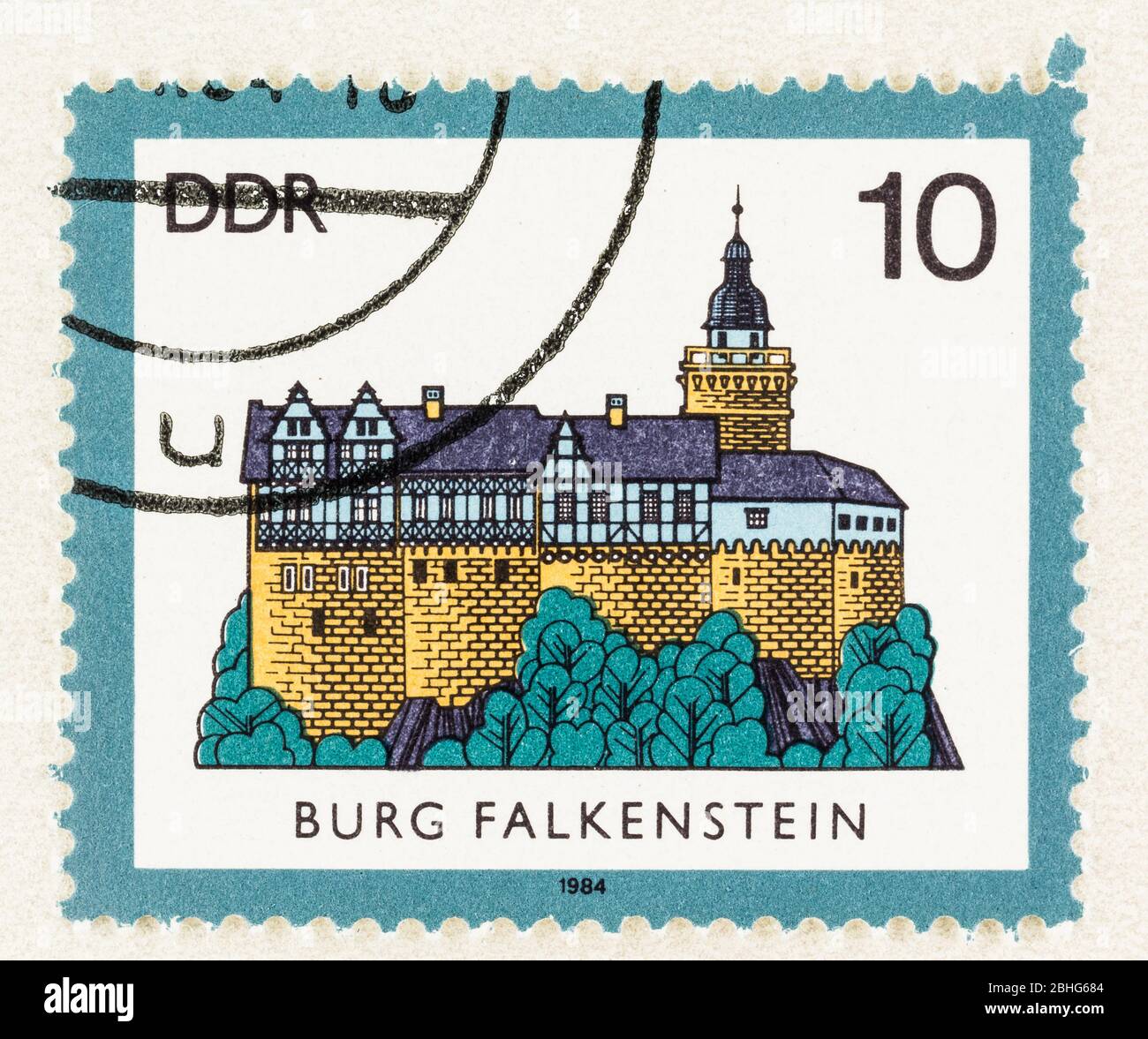 SEATTLE WASHINGTON - April 25, 2020: 1984 East Germany postage stamp featuring Falkenstein Castle. Scott # 2447 Stock Photo