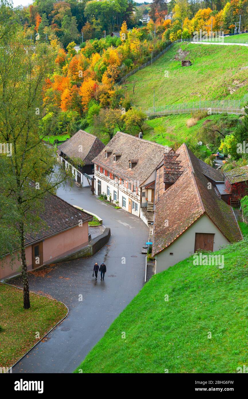 Scenic countryside landscape of a Swiss small village located near