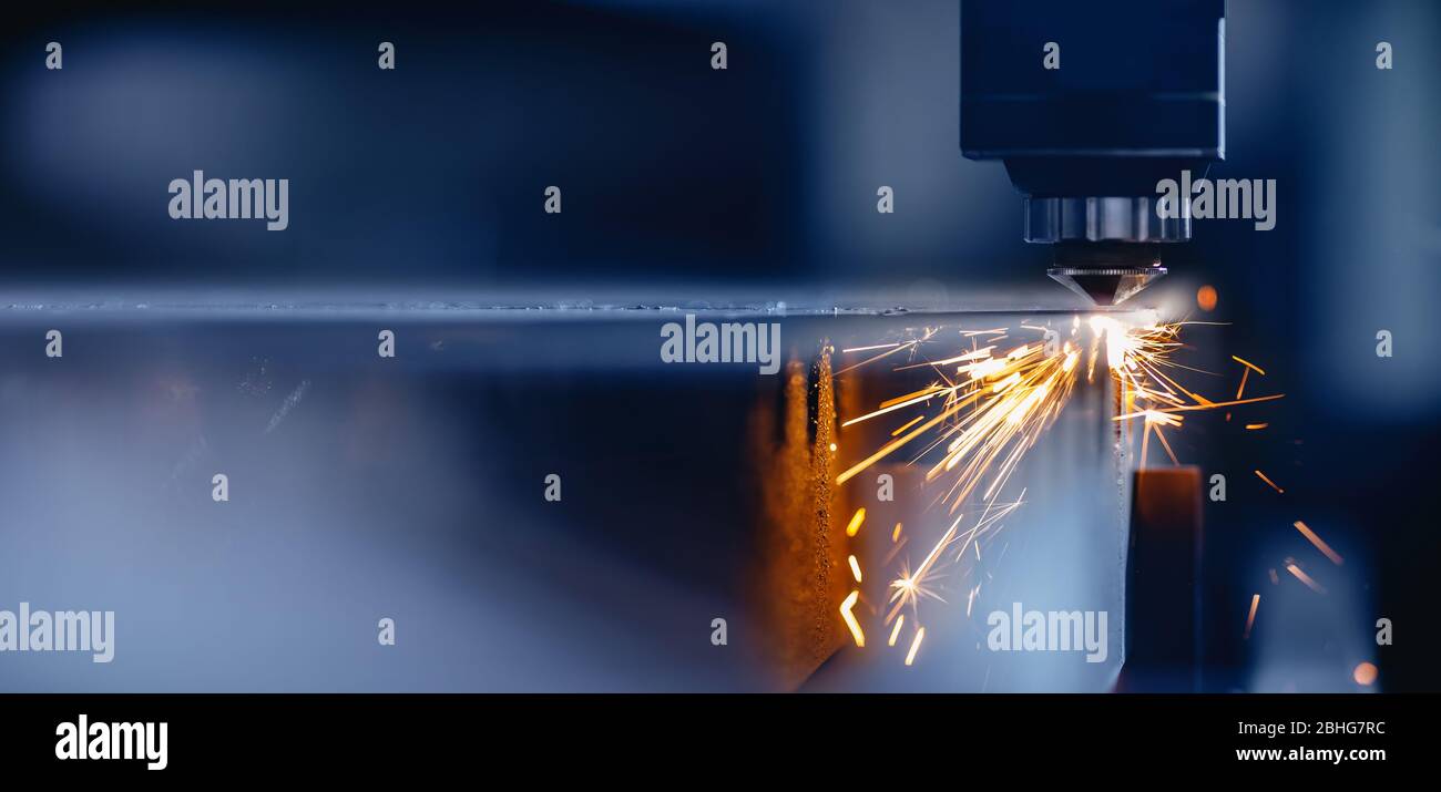 Blue color Laser CNC cut of metal with light spark, technology modern industrial Stock Photo - Alamy