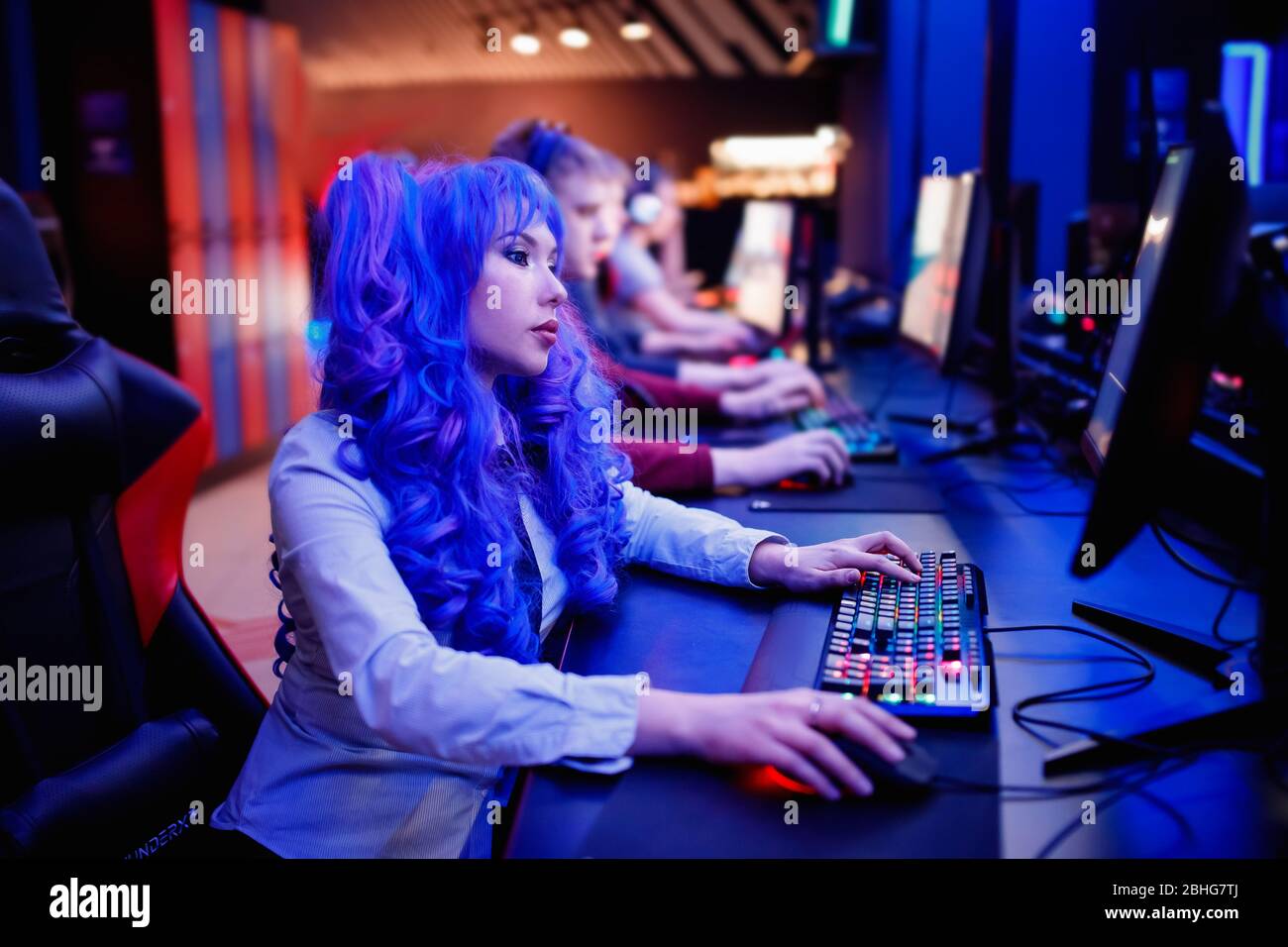 Team professional gamer playing winning tournaments online games