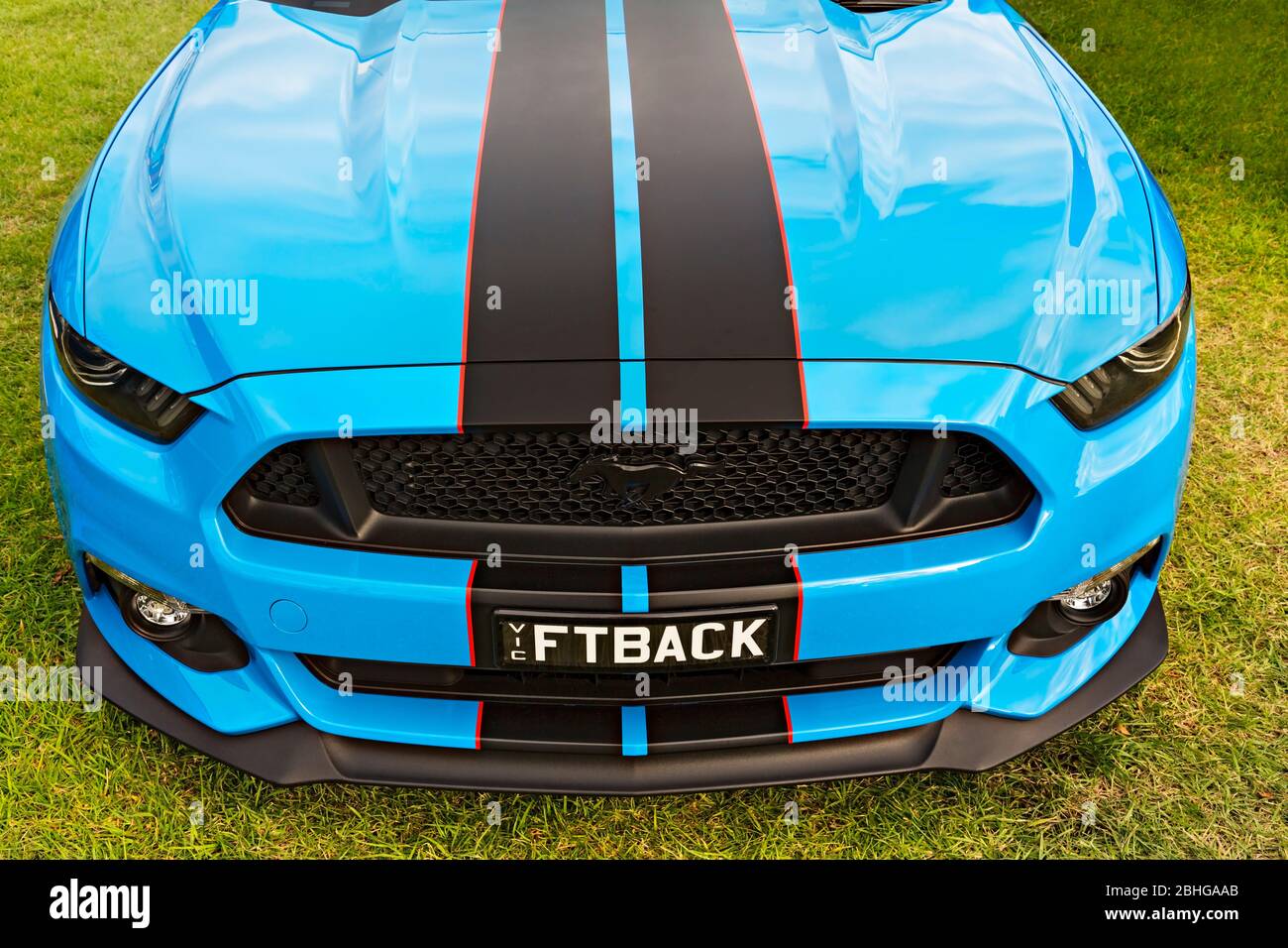 Automobiles /  American made 2018 Fastback Ford Mustang  displayed at a motor show in Melbourne Victoria Australia. Stock Photo