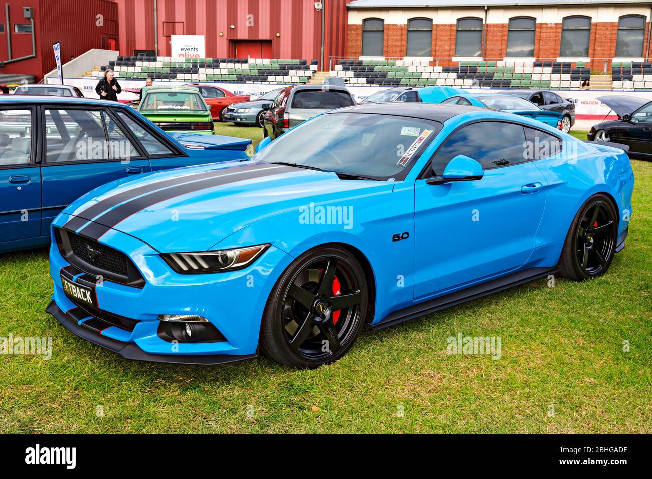 Automobiles /  American made 2018 Fastback Ford Mustang  displayed at a motor show in Melbourne Victoria Australia. Stock Photo