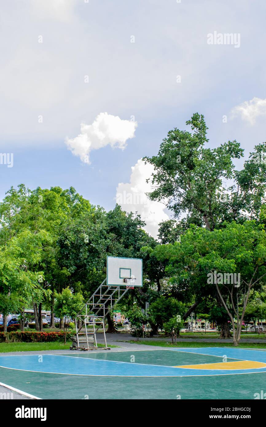 Outdoor basketball court floor polishing smooth and painted well protection Stock Photo