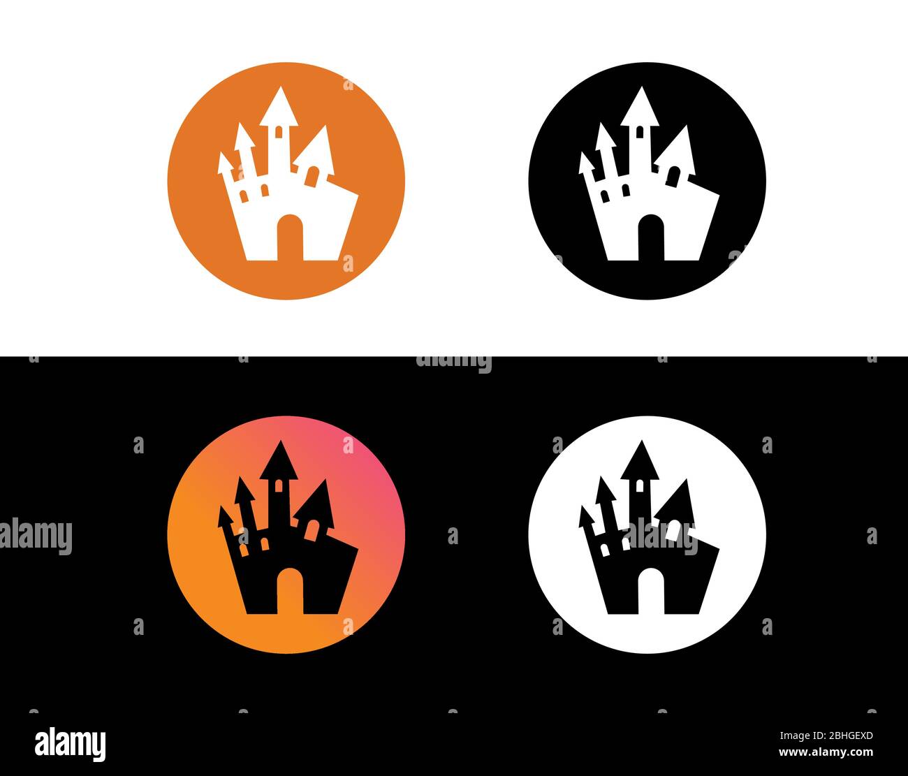 The vector orange gradient Halloween holiday castle flat circle icon ...