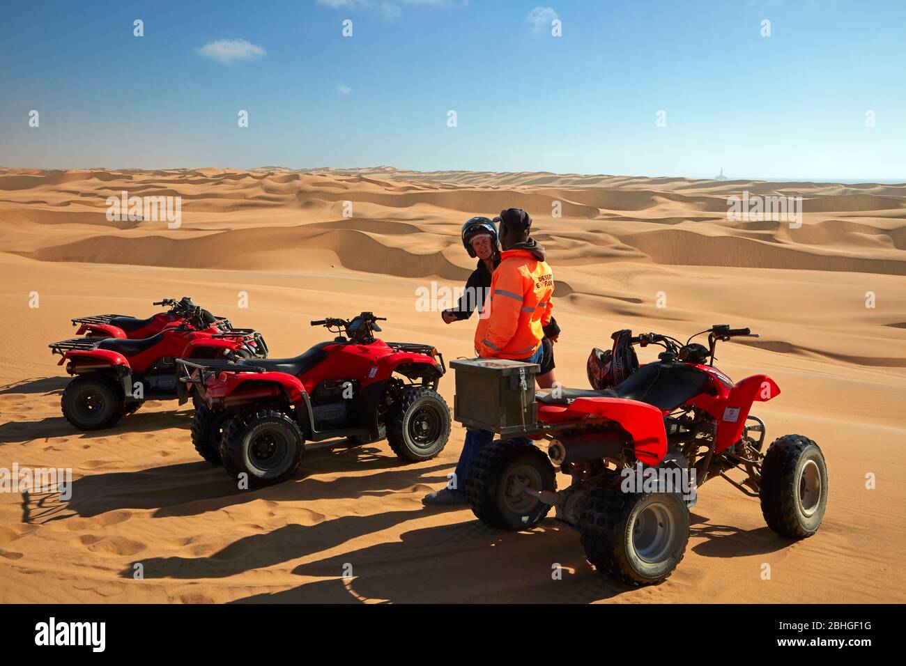 Quad bikes on sand dunes near Swakopmund, Namibia, Africa Stock Photo