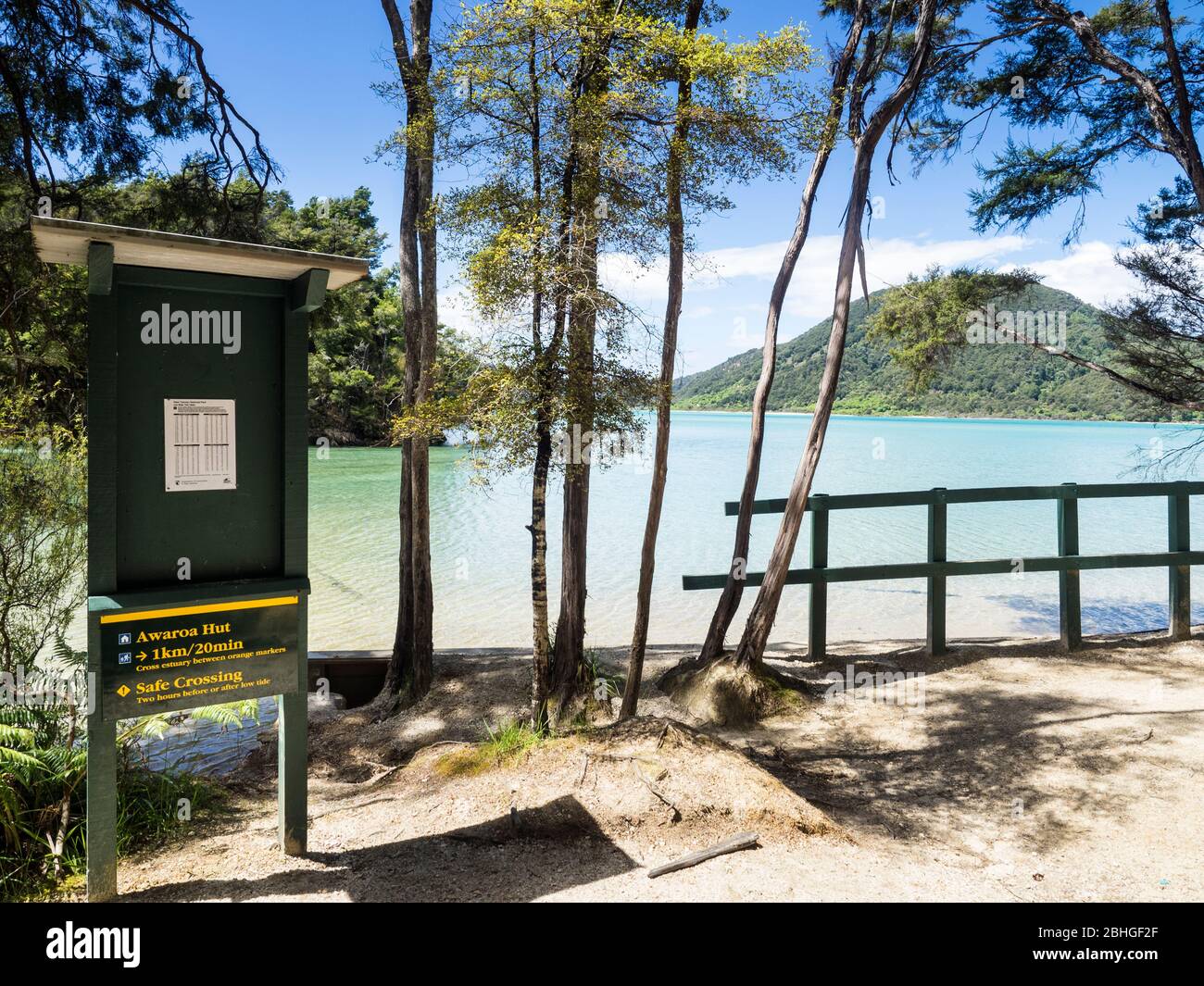 Department of Conservation sign for walkers at Awaroa Inlet, Abel ...
