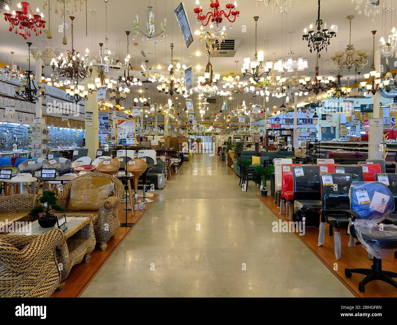 The Global House Hardware store in Thailand with a lot of Chandelier background Pranburi