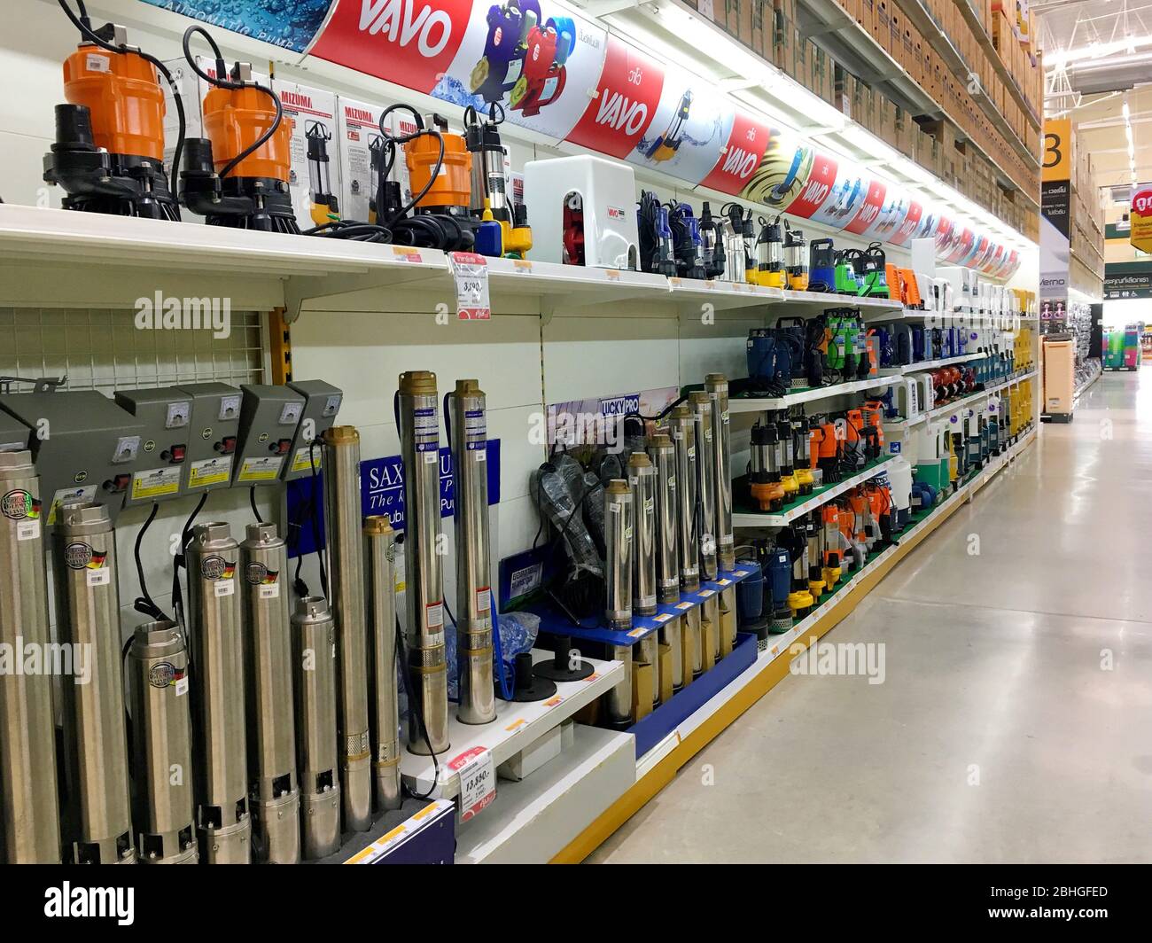The water pumps and their supplys in Global House Hardware store in Thailand Pranburi, Thailand