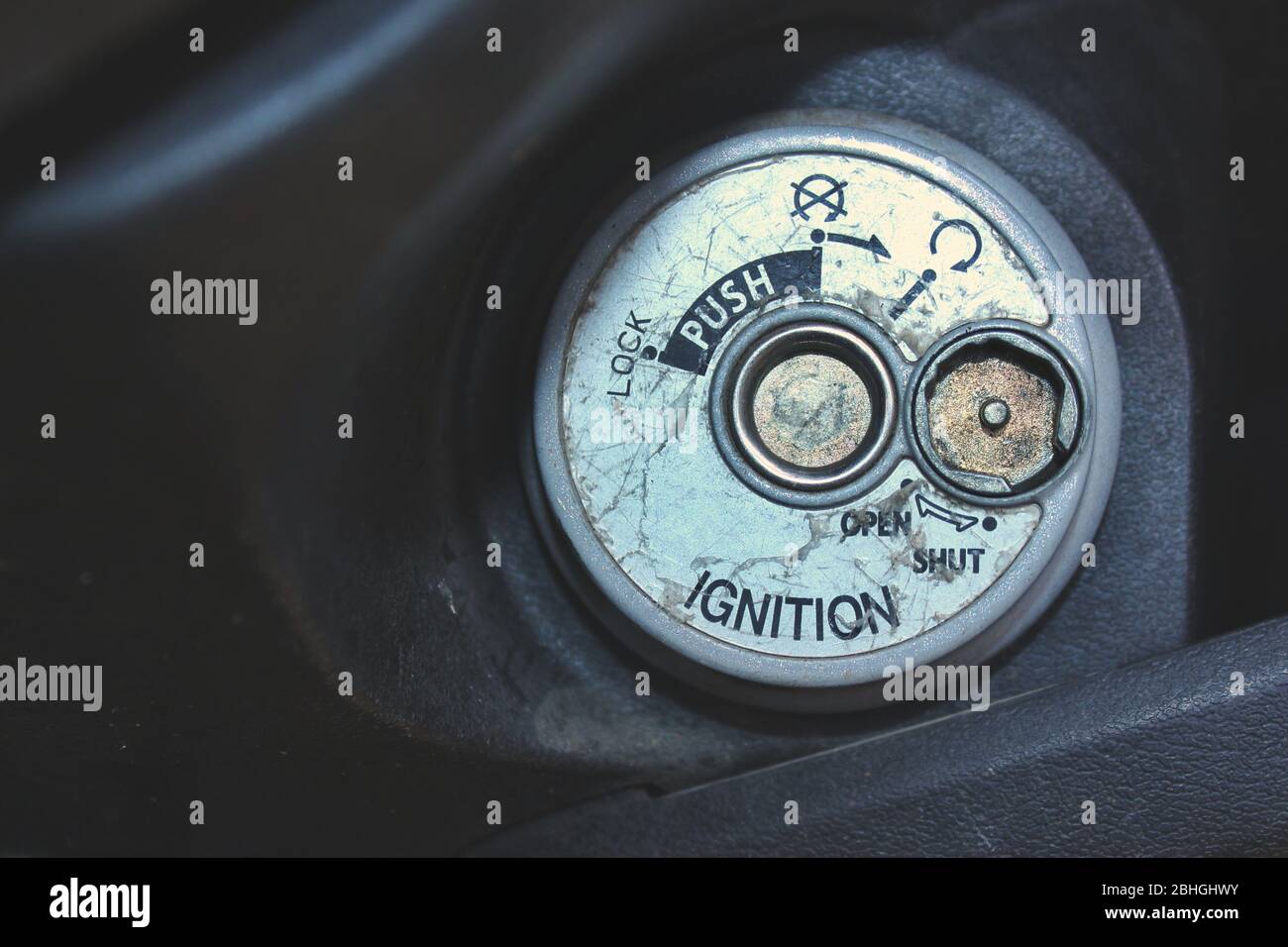 Motorcycle Engine Starter and Ignition lock. The key is in the ignition