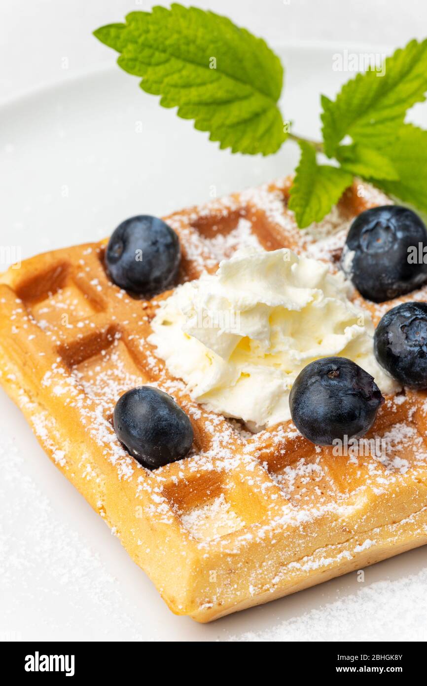 belgian waffle with blueberries Stock Photo Alamy