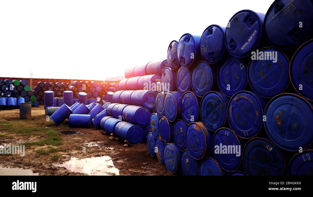 Blue drums in warehouse hires stock photography and images Alamy