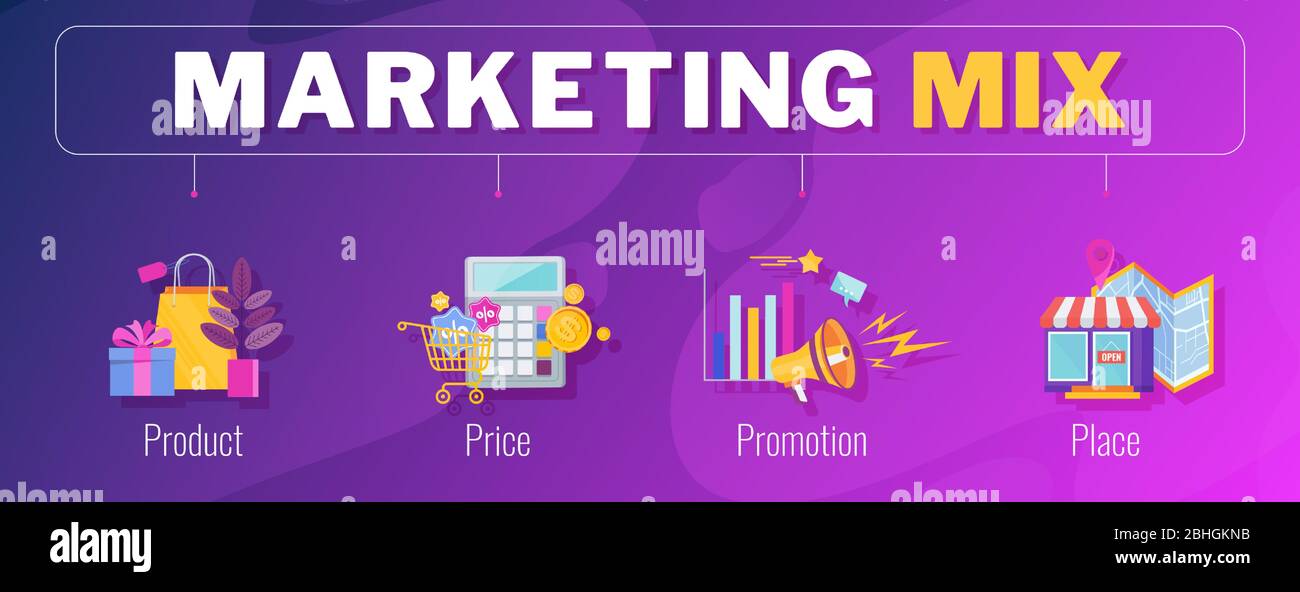 Four 4 PS marketing mix infographic flat vector illustration scheme