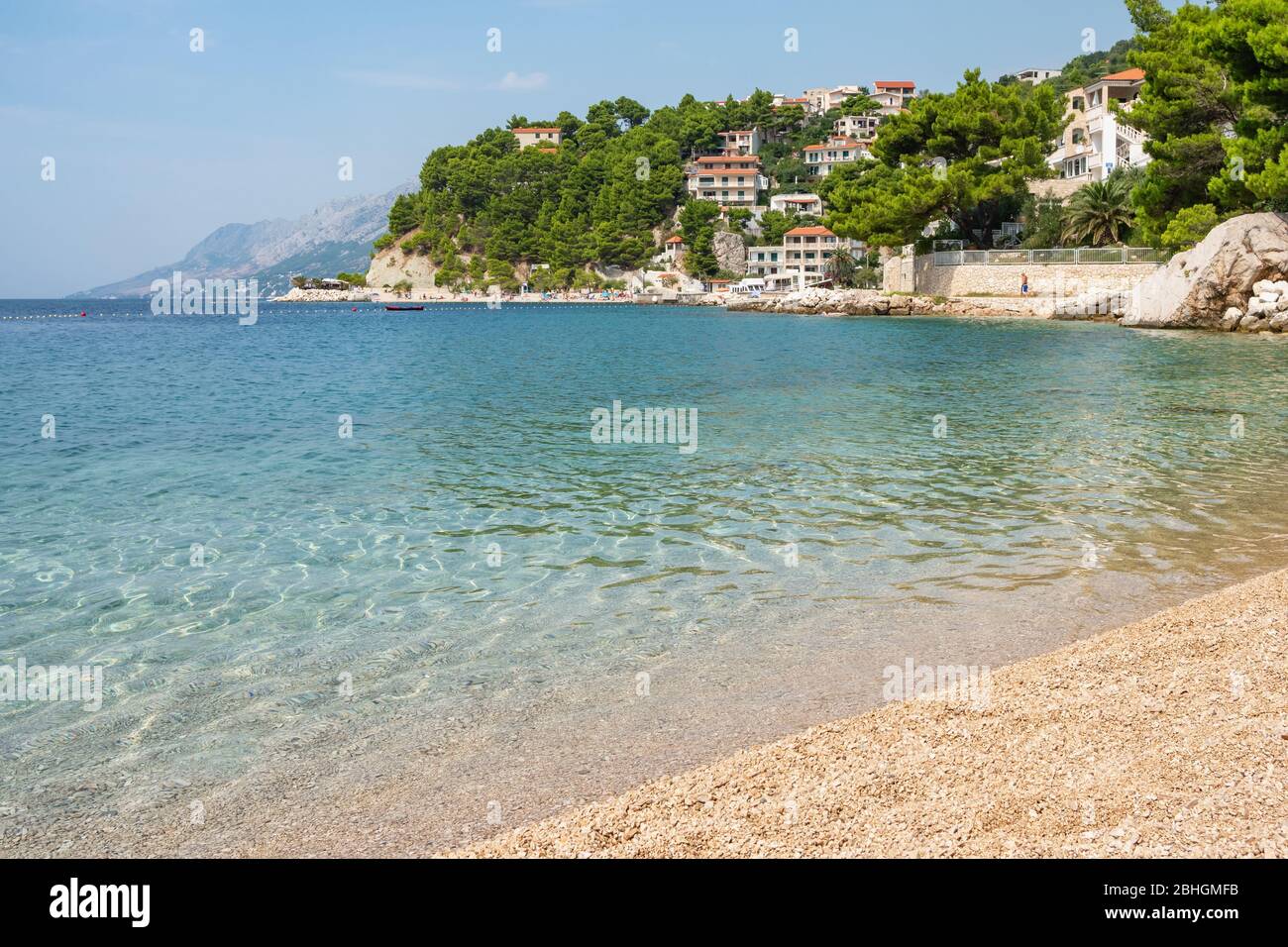 Beautiful empty beach at Adriatic Sea in Makarska Riviera, Croatia Stock Photo