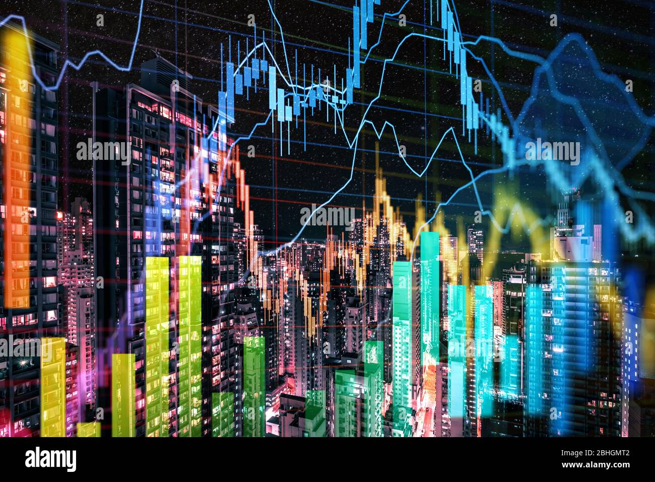 skyline and stock market chart real estate investment concept Stock