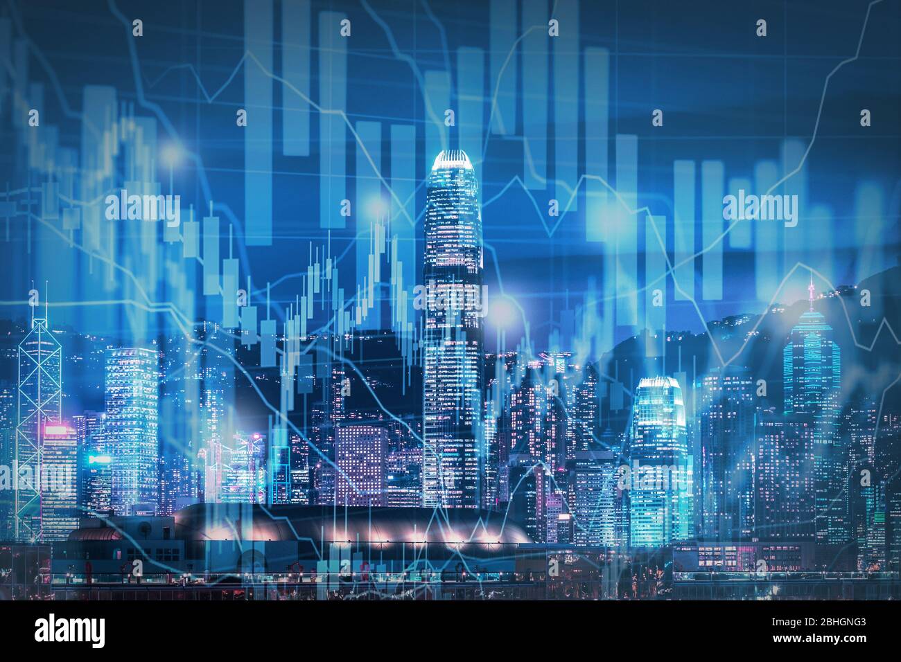 skyline and stock market chart - real estate   concept Stock Photo