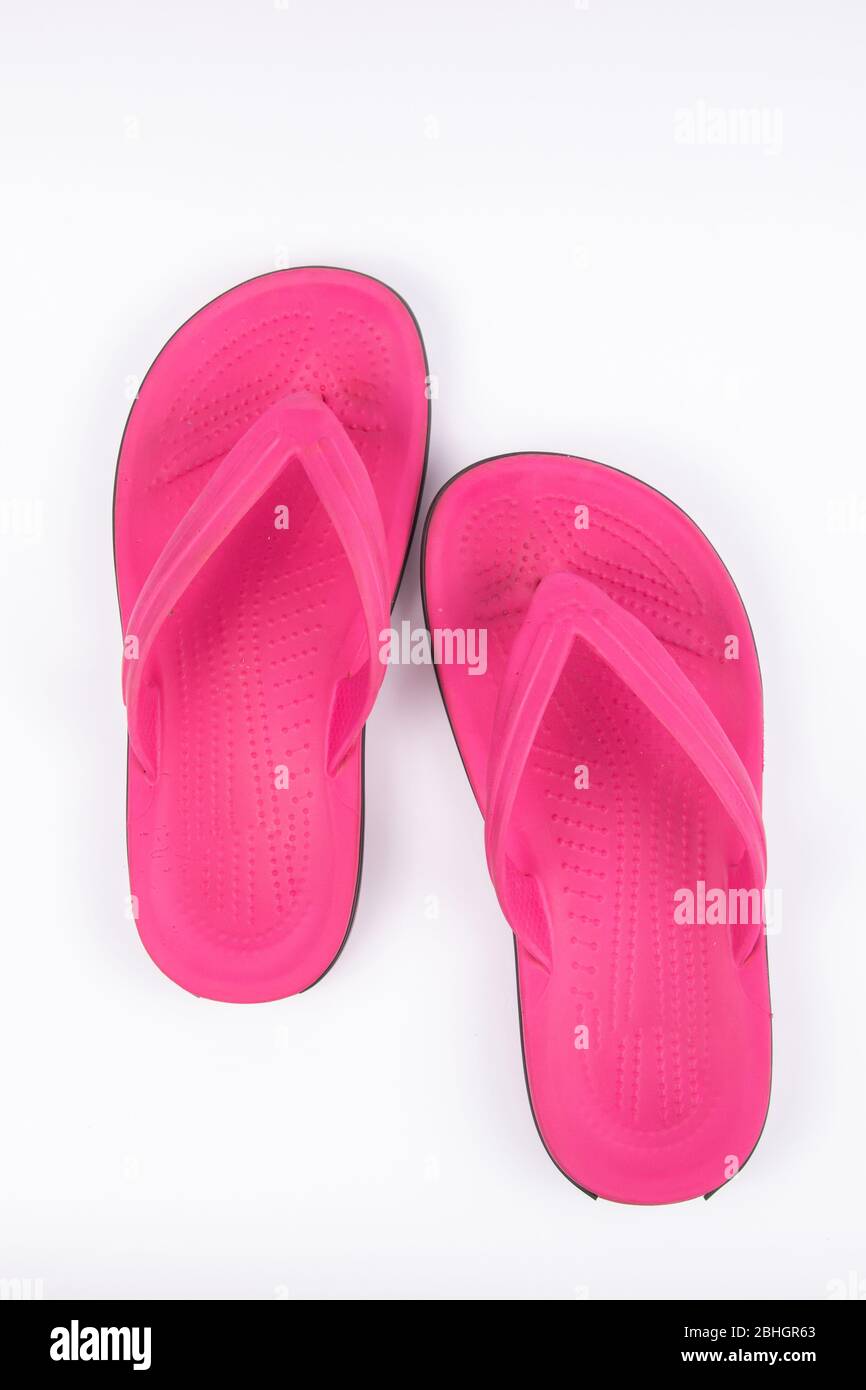 pink beach rubber sandals flip flops isolated on white background Stock ...