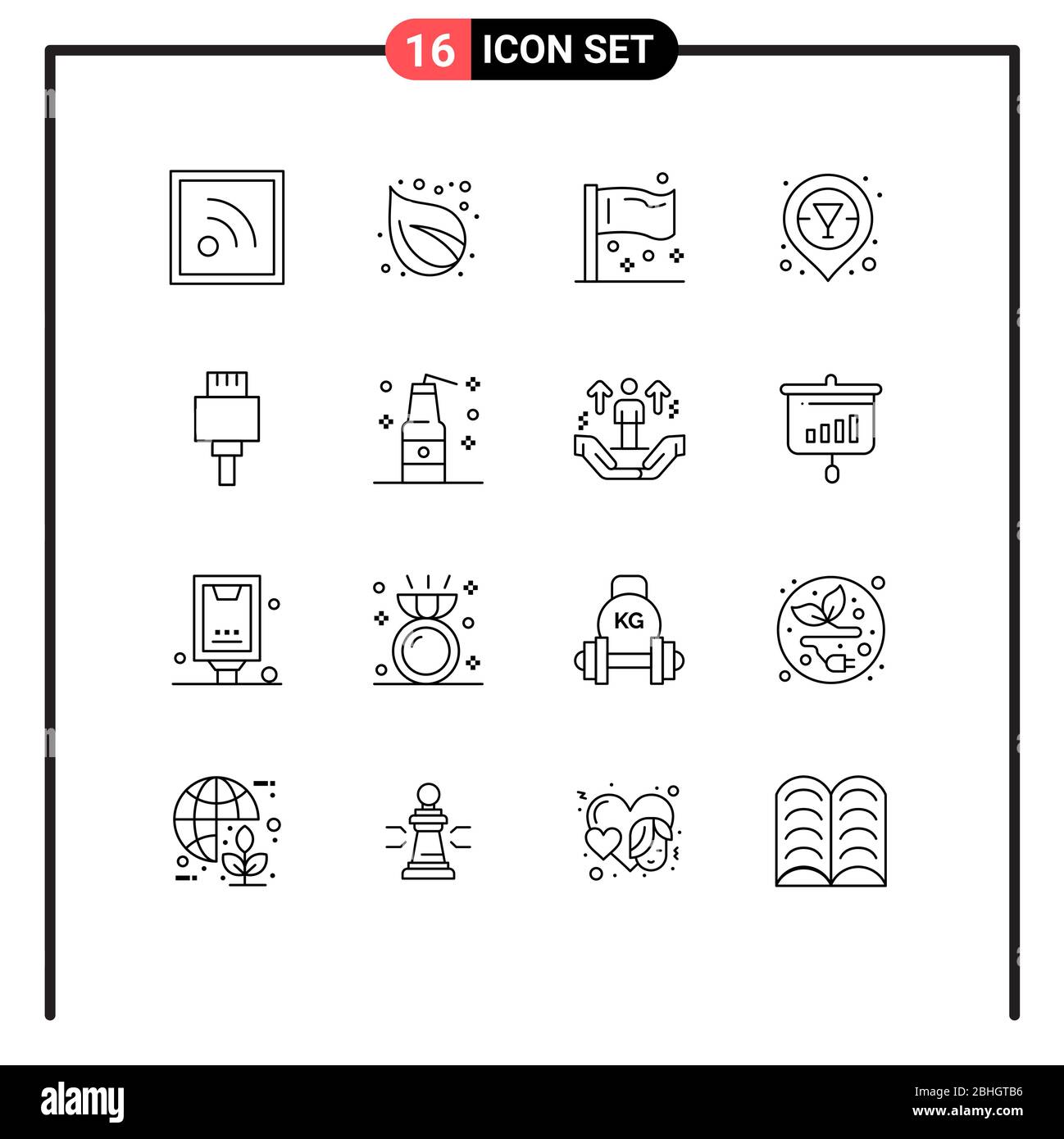 16 Creative Icons Modern Signs and Symbols of electronic, cable, flag, vodka, champagne bar location Editable Vector Design Elements Stock Vector