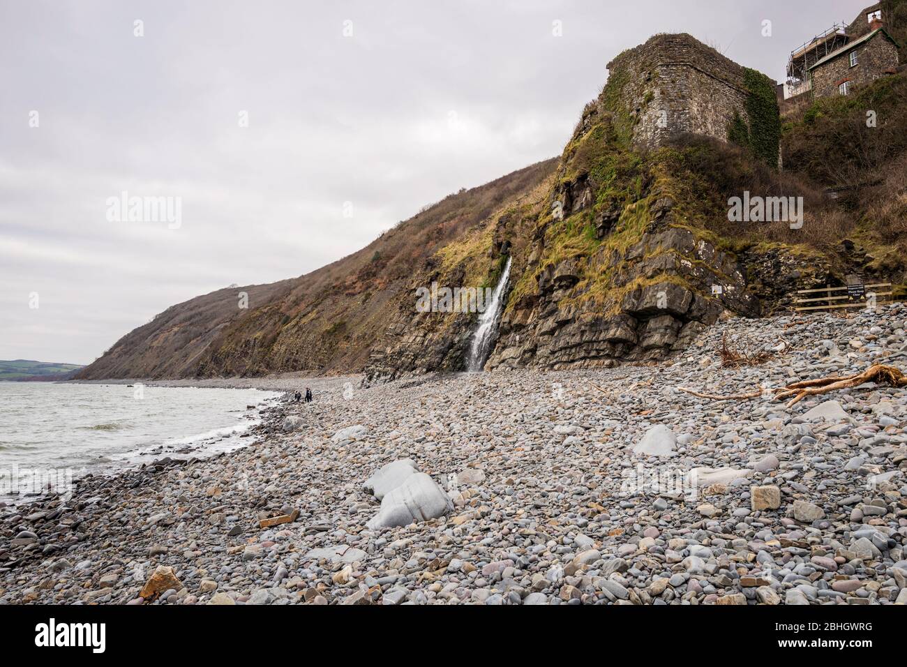 The beach at the village of Bucks Mills, on the north Devon coast, contains the remains of two kilns and a small waterfall.  Devon, England, UK. Stock Photo