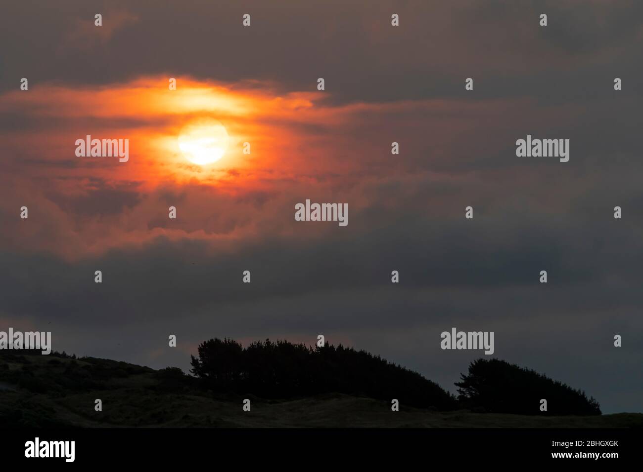 Sunset coloured by smoke from bush fires in Australia, Titahi Bay