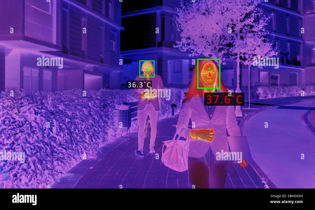Thermal screen scanner checking people temperature Stock Photo