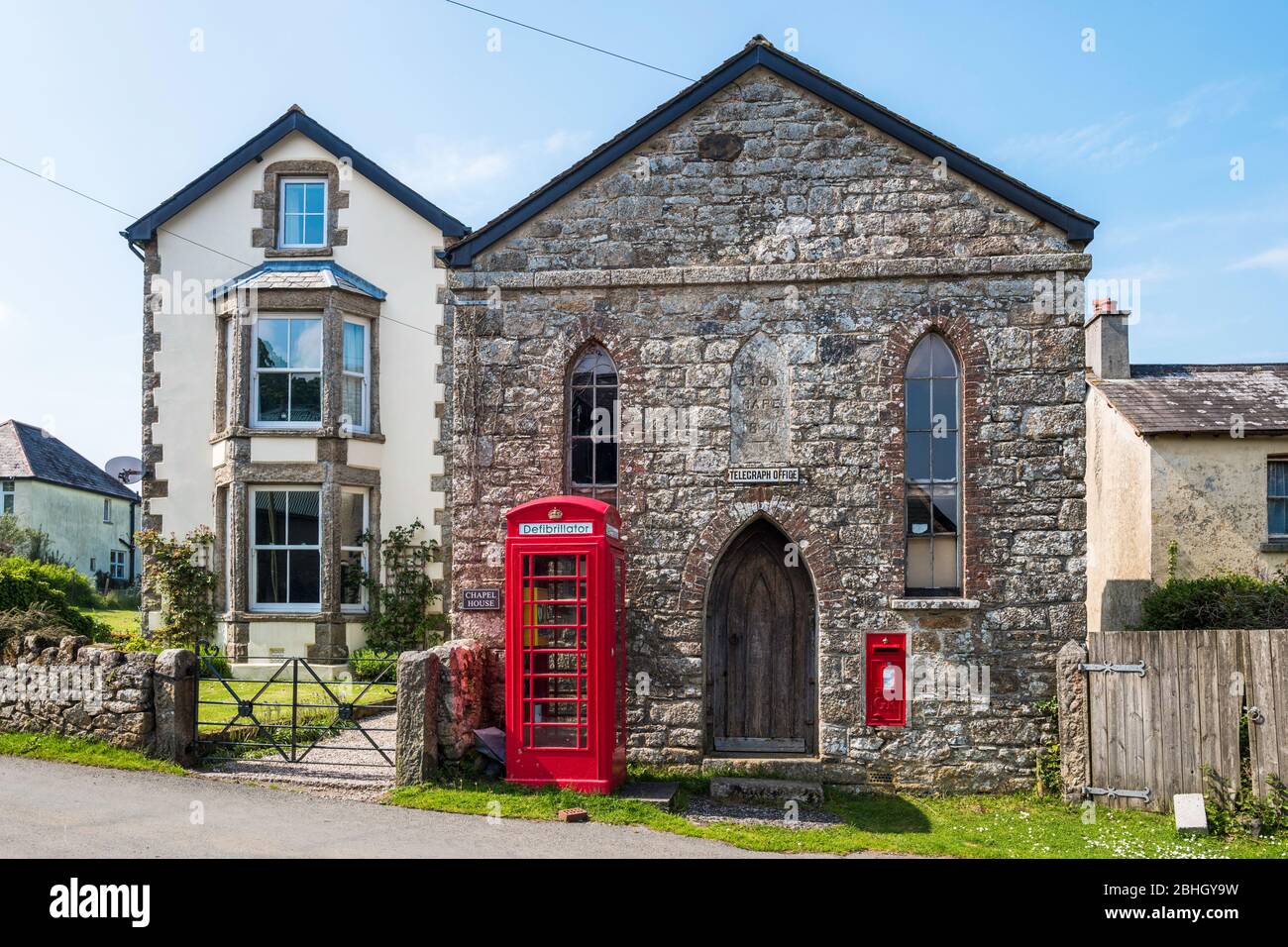 The Zion Chapel (1841) served as village post office ('Telegraph Office') from 1937 until 2002. Belstone, Dartmoor National Park, Devon, England, UK Stock Photo